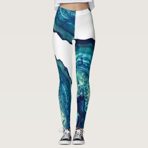 blauw en Blauwgroen gegolfde getoon op blauw Leggings