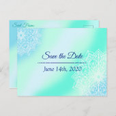 Blauw en Blauwgroen Mandala Bruiloft Save the Date Briefkaart (Voorkant / Achterkant)