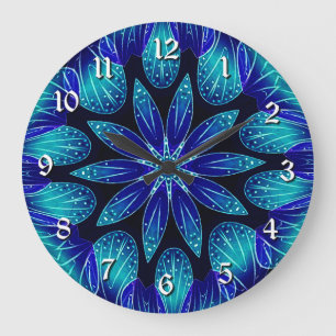 Blauw en Blauwgroen Petals Mandala Grote Klok