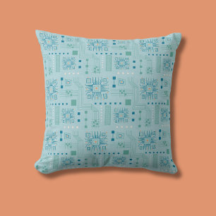 Blauw en Blauwgroen printplaatpatroon Kussen