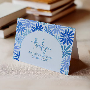 Blauw en Blauwgroen Retro Bloemen Groovy Baby Gevo Bedankkaart