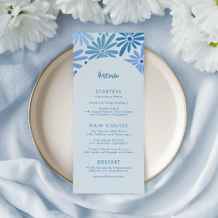 Blauw en Blauwgroen Retro Floral Groovy Baby showe Menu