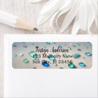 Blauw en Blauwgroen Zeeen Glas Gepersonaliseerd Etiket
