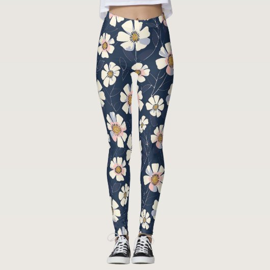 Blauw en bloemenontwerp leggings (Voorkant)