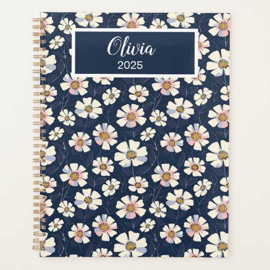 Blauw en bloemenpatroon planner (Voorkant)