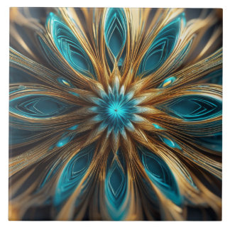 Blauw en Blond Bloemen Radiaal 3-d Abstract Tegeltje