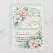 Blauw en blos Bloemen bruiloft uitnodiging (Voorkant / Achterkant)