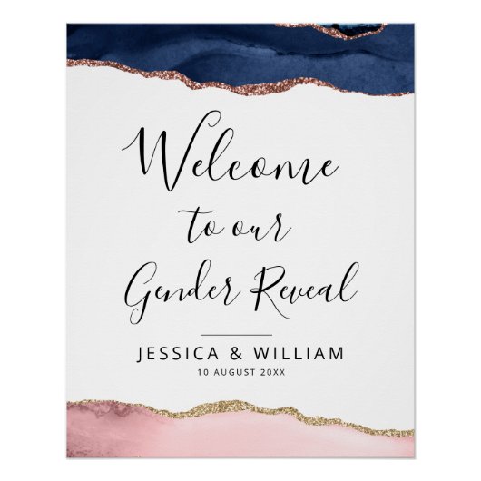 Blauw en Blush Agaat baby Geslacht onthullen teken Perfect Poster (Voorkant)