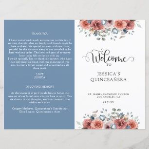 Blauw en Blush Bloemen Quinceanera-programma