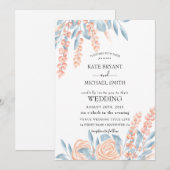 Blauw en Blush Dusty Floral Wedding Kaart (Voorkant / Achterkant)