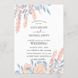 Blauw en Blush Dusty Floral Wedding Kaart