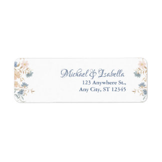 Blauw en Blush Roos Waterverf met groen Etiket