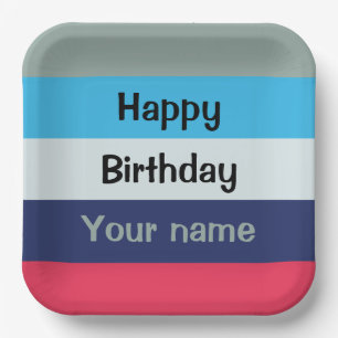 Blauw en bogundy Happy Birthday Papieren Bordje