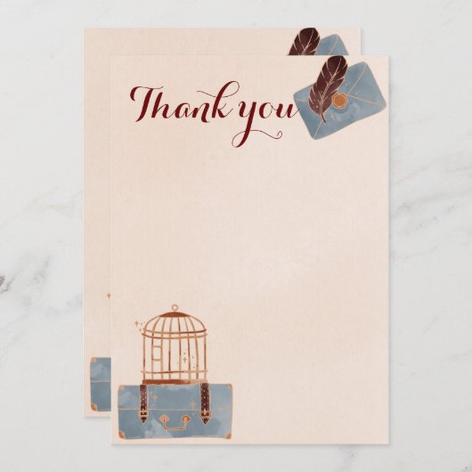 Blauw en Bourgogne Bedankkaart (Voorkant / Achterkant)