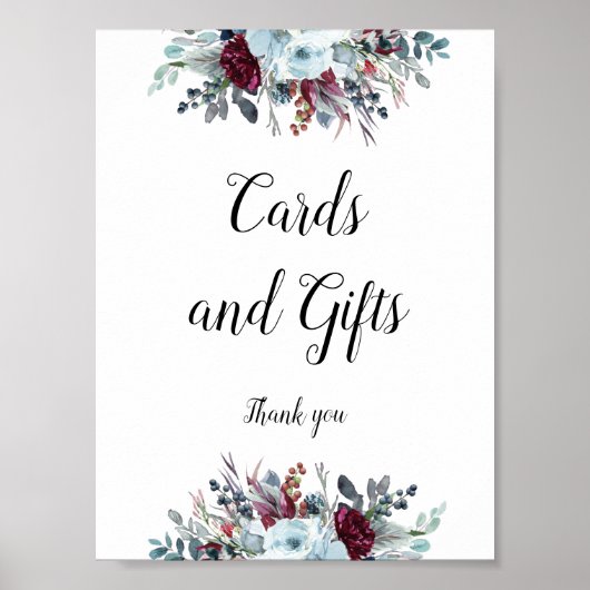 Blauw en Bourgogne Kaarten en cadeaubonnen Poster (Voorkant)