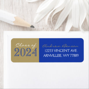 Blauw en bronzen Afstuderen retour adreslabels Etiket