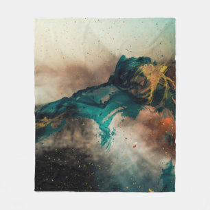 Blauw en bruin abstract schilderij fleece deken