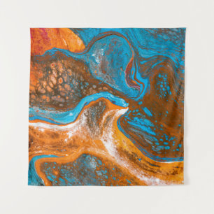 Blauw en bruin abstract schilderij wandkleed