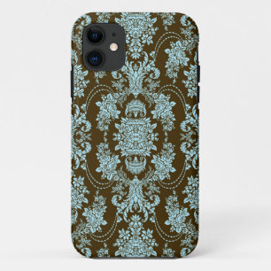Blauw en bruin  barok bloemmotief iPhone 11 hoesje