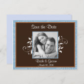 Blauw en bruin Bewaar de datum Foto Briefkaarten (Voorkant / Achterkant)