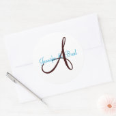 Blauw en Bruin Bruiloft Monogram Aangepaste Sticke Ronde Sticker (Envelop)