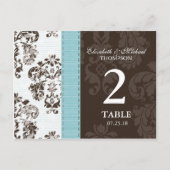 Blauw en bruin Damask Trouwtafel Nummer Briefkaart (Voorkant)