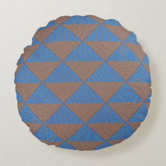 Blauw en bruin geometrisch diamantpatroon | Modern Rond Kussen