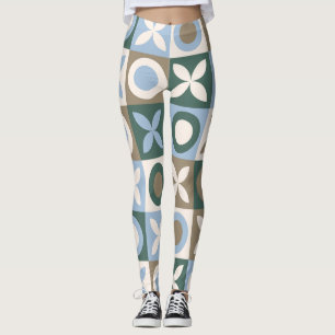 Blauw en bruin geometrisch tegel mozaïekpatroon leggings