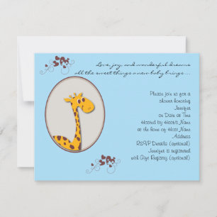 Blauw en Bruin Giraffe Baby shower Invitation Kaart