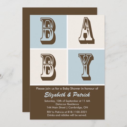 Blauw en bruin Het is een Baby shower-uitnodiging Kaart (Voorkant / Achterkant)