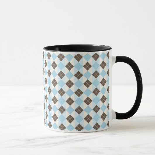 Blauw en bruin klassiek argyle-patroon mok (Rechts)