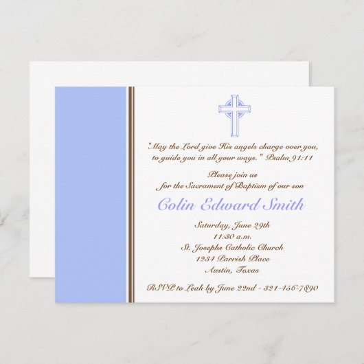 Blauw en bruin kruis uitnodiging voor kerstmis (Voorkant / Achterkant)