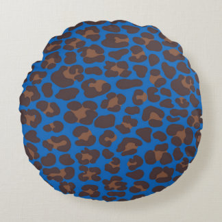 Blauw en bruin luipaardprint buitenkussen | Mode Rond Kussen