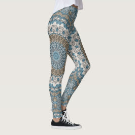Blauw en bruin mandala ingewikkeld geometrisch pat leggings