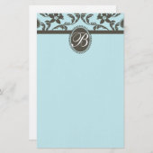 Blauw en Bruin Paisley Bloemmonogram Briefpapier (Voorkant / Achterkant)