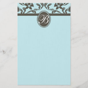 Blauw- en bruin-paisley-monogram briefpapier
