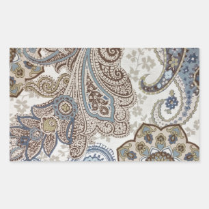 Blauw en Bruin Paisley Patroon Rechthoekige Sticker