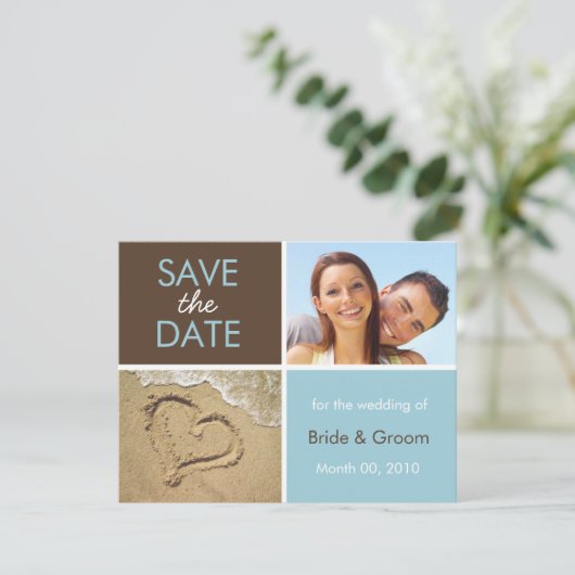 Blauw en bruin sparen de Datum Fotokaarten Save The Date (Staand voorkant)