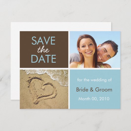 Blauw en bruin sparen de Datum Fotokaarten Save The Date (Voorkant / Achterkant)