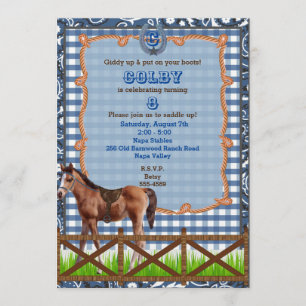 Blauw en Bruin Westers Paard Uitnodiging