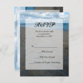 Blauw en Bruin Zanden ~ Strand Bruiloft RSVP Antwo Uitnodiging Briefkaart (Voorkant / Achterkant)