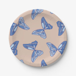 Blauw en bruine cottagecore vlinders papieren bordje