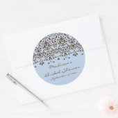 Blauw- en bruine-Damask-brideschower Ronde Sticker (Envelop)
