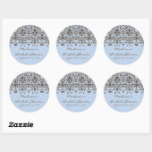 Blauw- en bruine-Damask-brideschower Ronde Sticker (Vel)