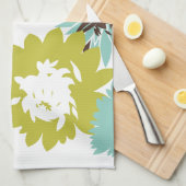 Blauw en Chartreuse Modern Bloempatroon Theedoek (Quarter Fold)