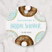 Blauw en Chocolade Spat Donuts Bruidsuitnodiging Bedankjes Labels (Voorkant)