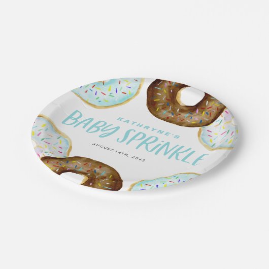 Blauw en Chocolade Sprinkle Donuts Baby Sprinkle Papieren Bordje (Gekanteld)
