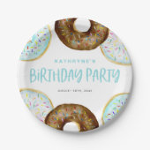 Blauw en Chocolade Sprinkle Donuts Verjaardagsfees Papieren Bordje (Voorkant)