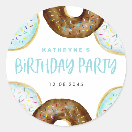 Blauw en Chocolade Sprinkle Donuts Verjaardagsfees Ronde Sticker (Voorkant)