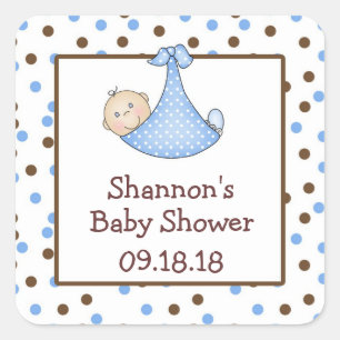 Blauw en Chocoladebruin Baby shower Favor Vierkante Sticker